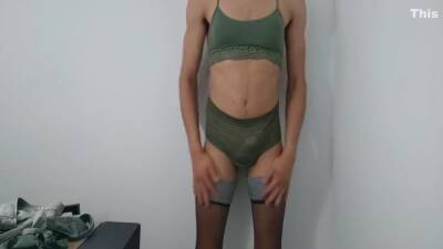 Crossdresser Green Lingerie Try Out - hclips.com