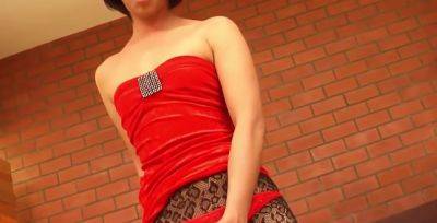 Short-haired Brunette Ladyboy in Red Dress Teases - hotmovs.com