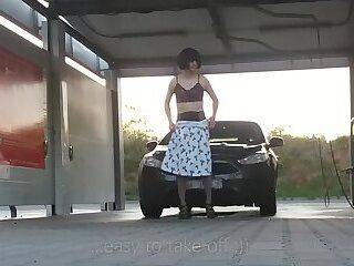 Sissy washes car - ashemaletube.com