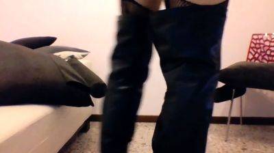 Crossdresser Twink's Striptease in Knee-High Boots - drtuber.com